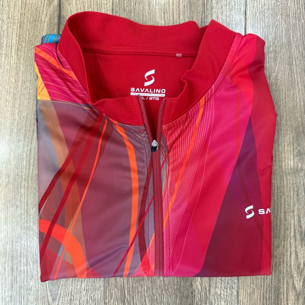 Savalino  Mens 2XL 1/4 zip shirt Red Sports Multicolor‎ Graphic